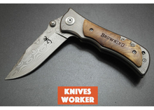Browning Damascus Knives Folding Blade Knife Survival Camping Utility Tactical Knife Outdoor Knives Wood Handle 7cr17Mov