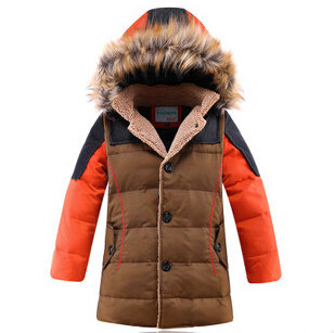 Russian Winter Children Down Jackets Fur Hooded Boys Down Coats Warm Boys Parkas Winter Duck Down Kids Outerwear for 6-10Y