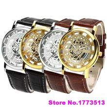 Men ‘ s mujeres de números romanos Faux Leather Band Skeleton deportes analógicas vestido de pulsera WatchPopular producto 4KPU