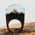 Unique Magical Wooden Ring Secret Undersea Gold Flake in Resin Wood Rings Customized Bijoux Handmade Jewelry