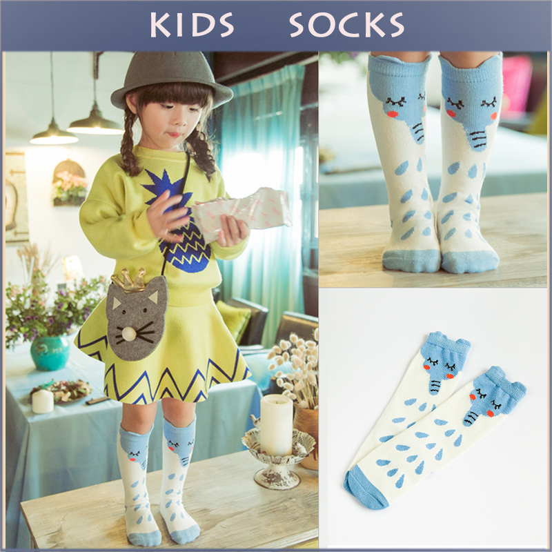 Baby 2015 Soft Cotton Kawaii Boy Girls Sock Cute Cartoon Elephant Kids Knee Long Socks Baby