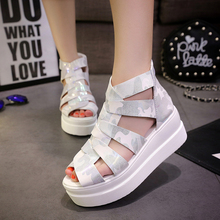 2016 Summer Vintage Women Sandals Thick Bottom Sandals Flat Heel Women Shoes Hollow Out Zipper Sandals Fashion Platform Shoes