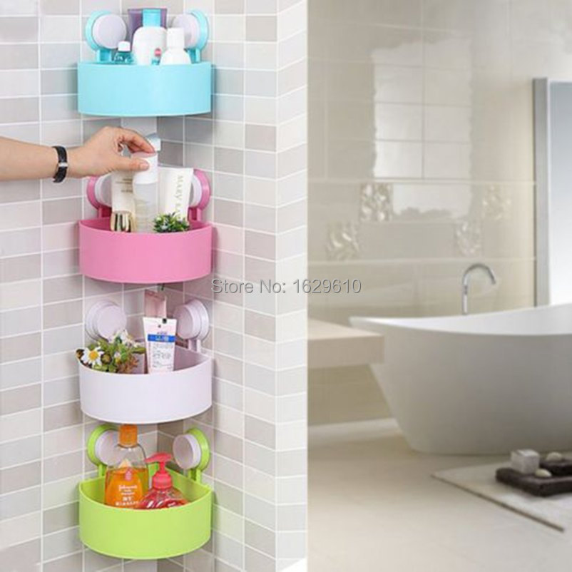 New 1Pc Plastic Durable Bathroom Storage Shelf Kitchen Storage Holder Kitchenware Toiletry Bathroom Organizer with Sucker
