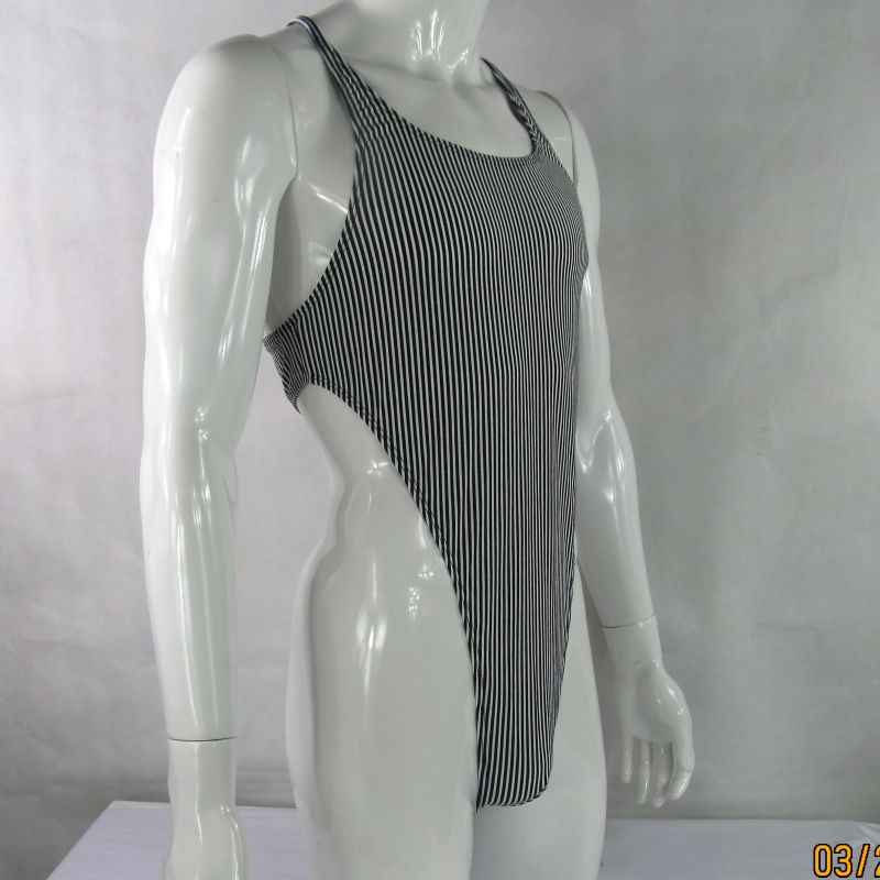 Description Picture 4 of itemMens bodysuit Thong Leotard Striped High Cut Racer Back G628C