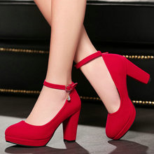 Ankle Strap Square High Heel Slip On Ladies Summer Shoes PU leather Rhinestone Woman Pump Ladies Wedding Shoe Size 34-43