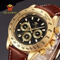 2017 OUYAWEI Gold automatic mechanical watch men Top Brand Luxury wrist watches for men 22mm leather