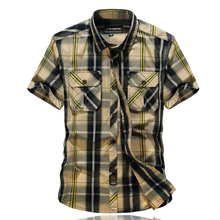 100% Pure Cotton Plaid Short Sleeve Shirts Army Green 2016 Summer Men Shirt Casual Brand Clothing Hip Tops Mens Shirt 8511