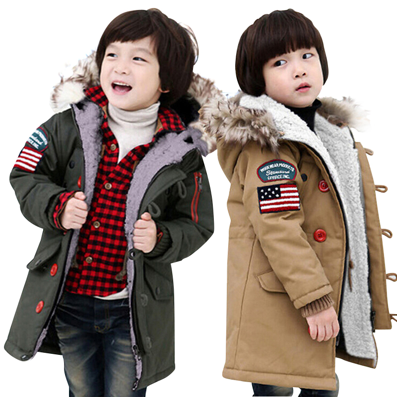 Boys Winter Jacket 2015 Kids Winter Jacket Boys Down Parka Winter Coat Boys Thickening Cotton-Padded Jacket Hooded Fur Collar