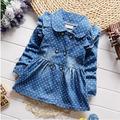 2016 spring new Korean children girls lovely polka dots denim jacket female baby cotton jean lapel