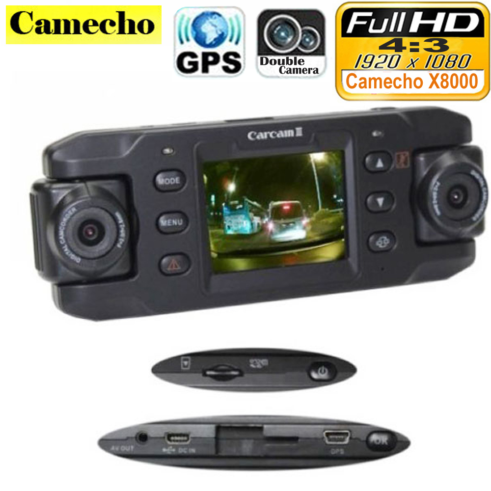 Dual Lens Car Camera X8000 with GPS Full HD 1080P G-sensor Dual 180 degree rotating lens Vehicle DVR Dash Cam Recorder CA365