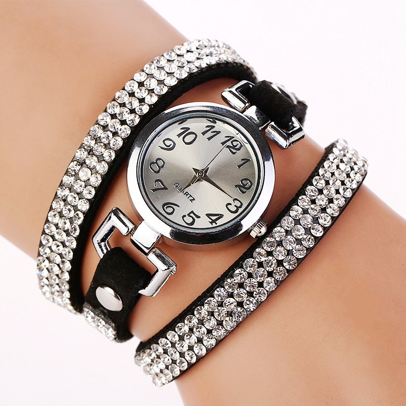 2015 New Luxury Rhinestone Leather Round Bracelet Wristwatches Women Watches Dress Watch Vintage Quartz Watch XR689