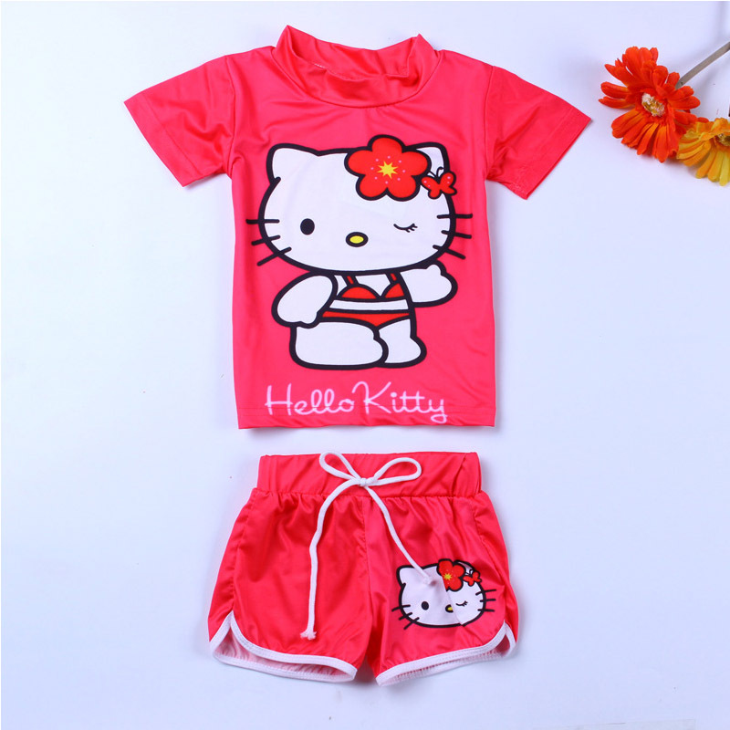Newest Fashion Hello Kitty Children Girls Summer Clothing Set Character Cute T Shirt Pant Kids Swimwear
