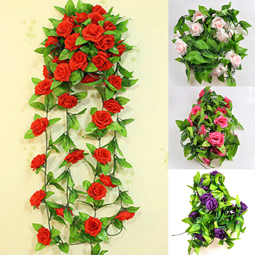 2.45M Artificial Fake Silk Rose Flower Ivy Vine Garland Wedding Party Home Decor 