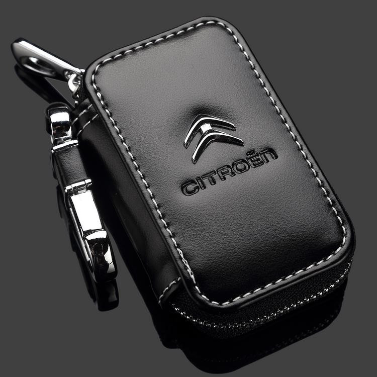 New Black Car Leather Car Key Chain Key Case Key Bag Key Holder For Citroen Xantia C-triomphe C-Elysee Xsara C-Quatre Picasso (1)