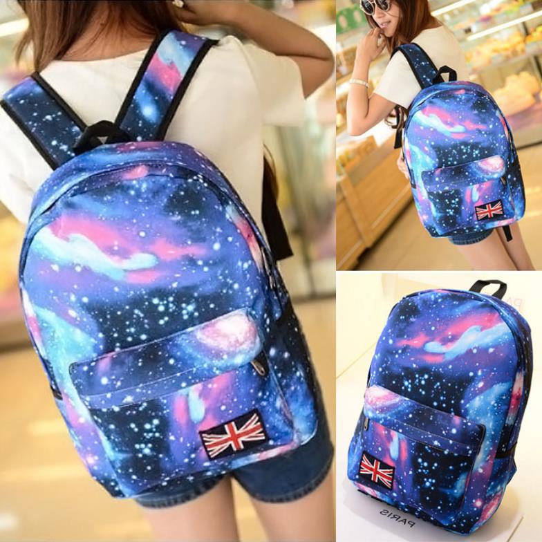fshion lady Oxford printing backpack Galaxy Stars Universe Space School Book Campus student Backpack British flag