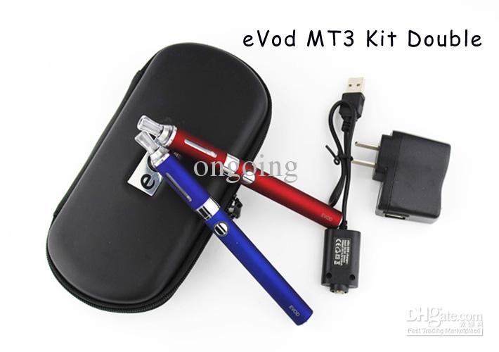 Free DHL Wholesale MT3 EVOD Double Ego Starter E cig Kits E Cigarette Zipper Case clearomizer