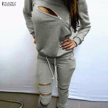 2015 Fashion Women Autumn Sweatshirt Suit Front Zipper O-Neck Long Sleeve Sport Suit Two Pieces Gray Ladies Hoodies Tracksuits