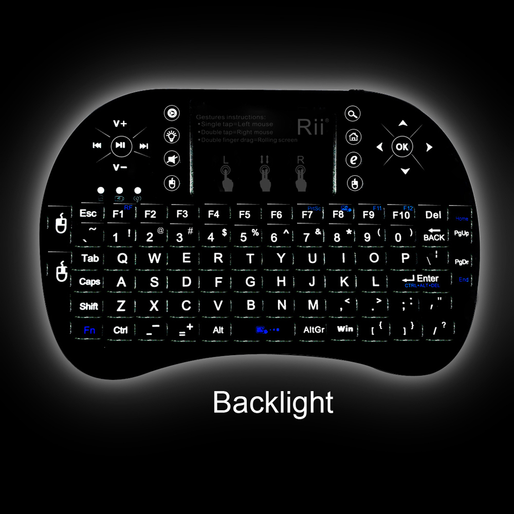 New Backlit Keyboard Rii i8+ 2.4Ghz Wireless English Keyboard with Touchpad Backlight for Mini PC, Smart TV, Android TV Box, PC