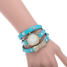 Free Shipping Women Crystal Bow Bracelet Leather Strap Chain Quartz Wrist Watch Fashion