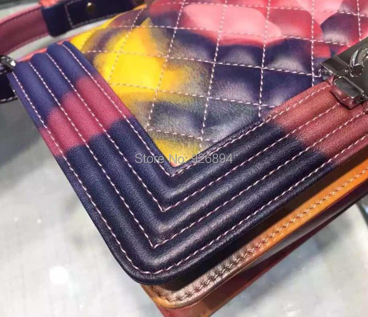 New Design Famous Brand LOGO Graffiti Colorful Genuine Leather