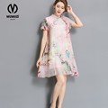 2017 New Fashion Women Summer Plus size clothing silk vintage bohemia expansion bottom dress print beach