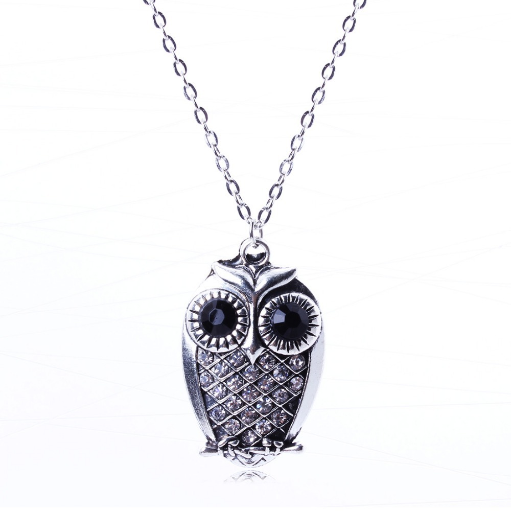 2014 New Arrival Vintage Jewlery fully jewelled Color Owl Pendant Necklace For Lady Silver Pendant XL5677