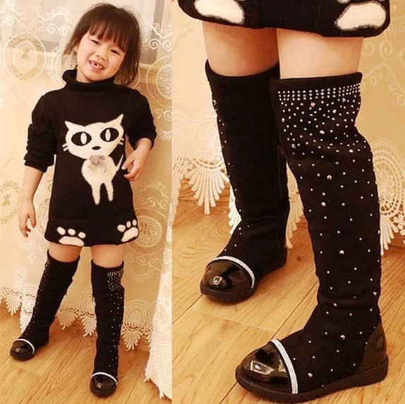 Гаджет  2014 Parent-child shoes princess elegant rhinestone girl high-leg boots children