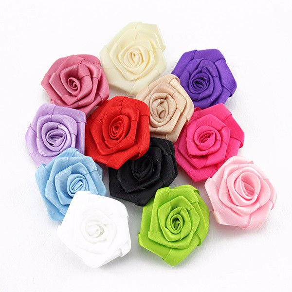 Free-shipping-pink-satin-ribbon-rose-flower-handmade-rolled-Rosettes-for-hair-clip-or-headband-120pcs