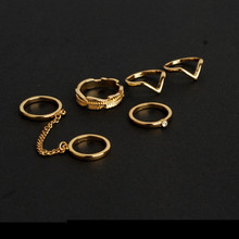 2015 New fashion Shiny Punk style Gold plated midi Finger Knuckle rings Charm Leaf Ring Set