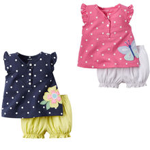 2pcs Girls Summer Clothes Sets Butterfly Flower Newborn Baby Girls Kids Clothes Tops + Shorts Pants Shorts Casual 2pcs Outfits