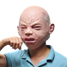 Creepy Halloween Costume Prop Cry Baby Full Head Latex Rubber Masquerade Mask Funny Party Face Masks