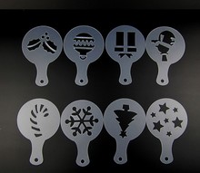 8pcs/lot Personality Christmas Cappuccino Coffee Barista Stencils Template