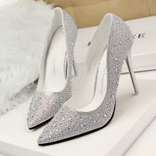 2016 New Fashion Sexy Women Silver Rhinestone Wedding Shoes Platform Pumps Red Bottom High Heels Crystal