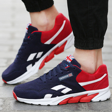 New Brand Men Casual Shoes Comfortable Breathable Suede Mesh Footwear Lace Up Flat Sport Trainers Zapatillas Hombre Black Red