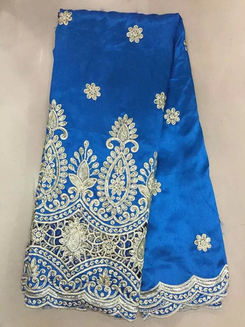 Wonderful raw silk embroidery george wrapper African george lace fabric with sequins and cord lace for dress OG13-2 sky blue