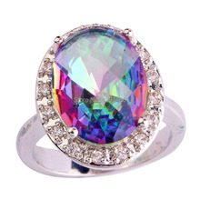 Wholesale Charming Saucy Oval Cut Rainbow Topaz 925 Silver Ring Size 7 8 9 10 New Fashion Jewelry 2014 Gift For Women