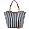 Hot selling fashion women Stripe Design Canvas Shoulder Bag Street Snap Candid Tote Handbag Single Shoulder