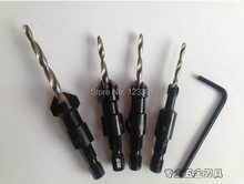 Envío gratis de alta calidad del OEM 4 unids 6# 10# 13# 16# de cambio rápido de 1/4 » mango hexagonal agujero consideró Countersink broca Kit + Wrench