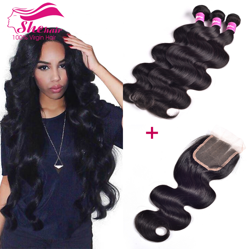 6A Indian Virgin Hair Body Wave 3 Bundles With Closure Cheap Indian Body Wave With Closure 100% Human Hair Weave Free Shipping