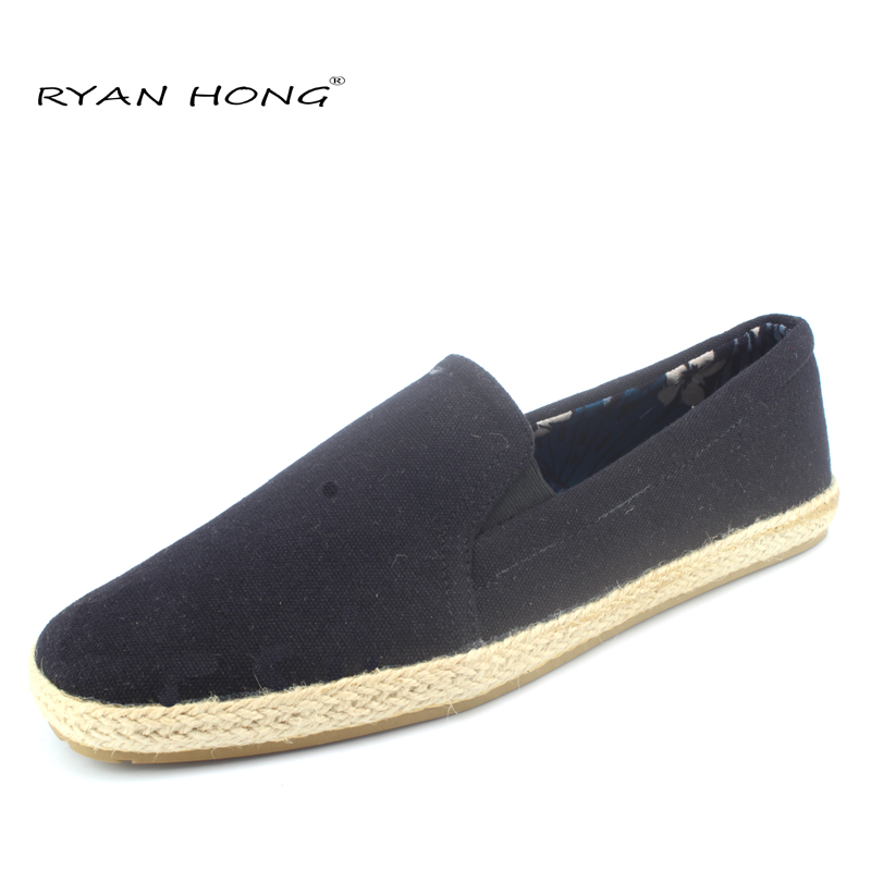espadrilles man s casual shoes canvas espadrilles flat for man s fashion rubber jute loafers black