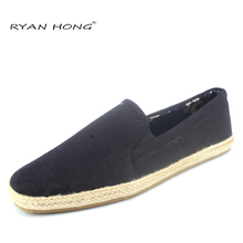 espadrilles man s casual shoes canvas espadrilles flat for man s fashion rubber jute loafers black