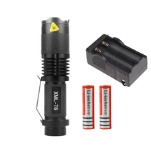 Mini Zoomable Flashlight 5-Mode tactical lanterna CREE XML-T6 LED 2000 Lumens Torch light + 2*18650 battery + Battery Charger
