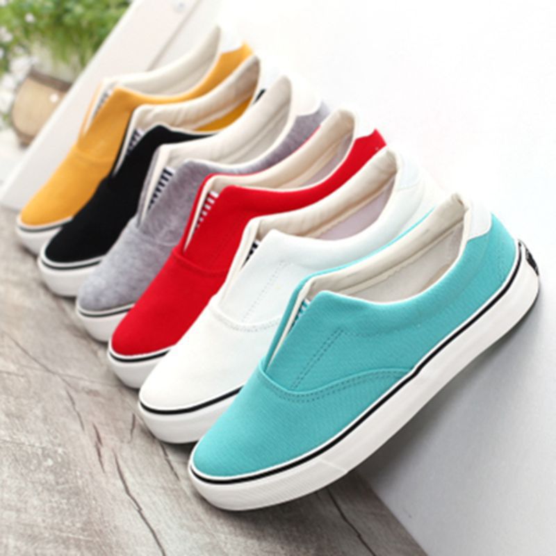 2015 candy solid color shallow mouth unisex canvas shoes women men shoes sneakers pedal lovers casual