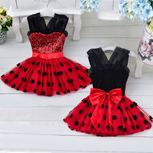 2016 Toddler Kids Baby Girls Red Minnie Polka Dots Bow Sequins Princess Party Pageant Wedding Tulle Tutu Flower Tee Dresses 1-4T