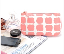 2015 New Elegant Pink Small Plaid Handbag Travel Women Makeup Bag Cute Cosmetic Pouch Small Storage Bag Hand Bags 20 Bolsos