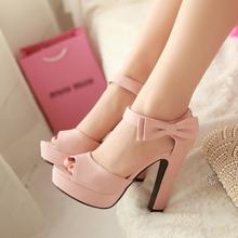 2015 High Quality Open Toe High Heel Sandals Bow Solid Ladies Wedge Sandals Summer Shoes Platform Thick Heel Sandals