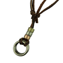 Delicate Jewelry Necklace Cow Leather Men Necklace Punk Retro Metal Loop Pendants Necklace Chain