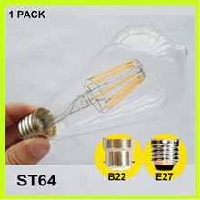 120V 220V 230V 240V 6W or 8W LED vintage lamps filament bulbs clear glass filamento bombilla led E27 screw B22 bayonet ST64 ST19