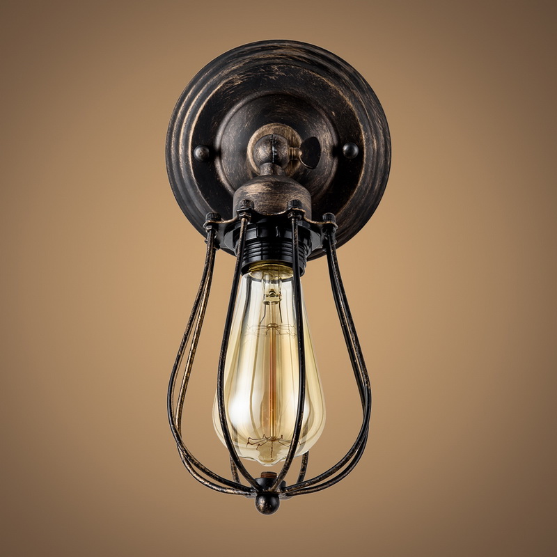 Vintage Metal Industrial Wall Light European Retro Wire Cage Wall Lamp Iron Sconce for ...