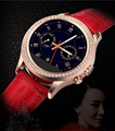 Luxury Waterproof Bluetooth Lady Watch Women Bracelet Touch Smartwatch with Crystal Diamond and Leather Strap